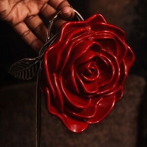 Zara Red Rose Sculptural Clutch Bag – Statement Evening Purse